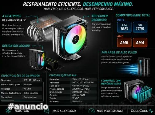 MercadoLivre - Air Cooler Deepcool Ag400 G2 Argb Preto Am5 Lga1851