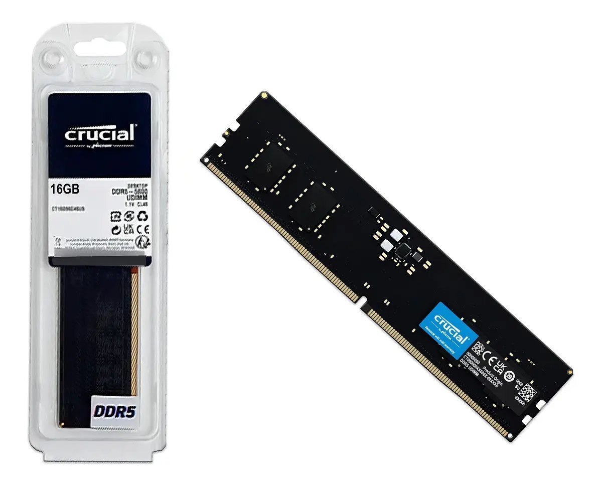 Memória Ram Para Pc Ddr5 16gb 5600mhz Cl46 Crucial Basics Ct16g56c46u5 Desktop Udimm Preto