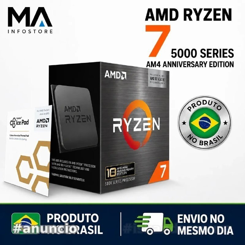 Processador AMD Ryzen 7 5800x3D 10th Anniversary Edition 3.4GHz 4.5GHz Octa-Core 100MB AM4 - 100-100000651POF