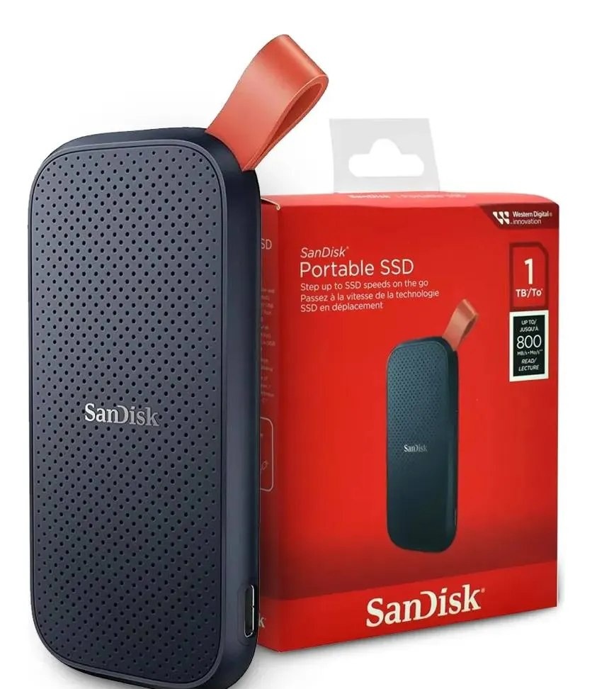 SSD Externo Portátil 1TB Interface USB 3.2 SanDisk SDSSDE30-1T00 Velocidade de Leitura Até 800MBs Preto