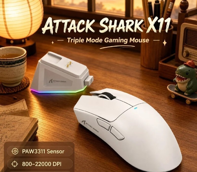 Attack Shark x11 Com Dock Mouse Sem Fio 22000 Dpi Bluetooth Usb PAW3311 3311 se