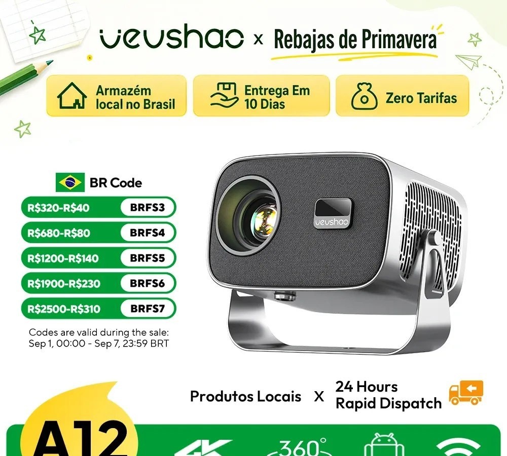 Mini Projetor Portátil Vevshao a12