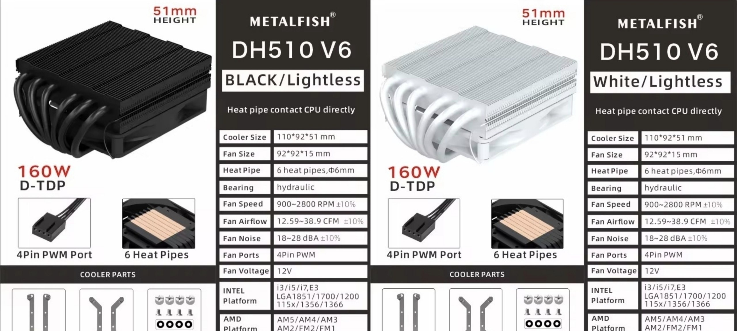 Metalfish dh510 Low Profile 6 Heatpipes 51mm altura.