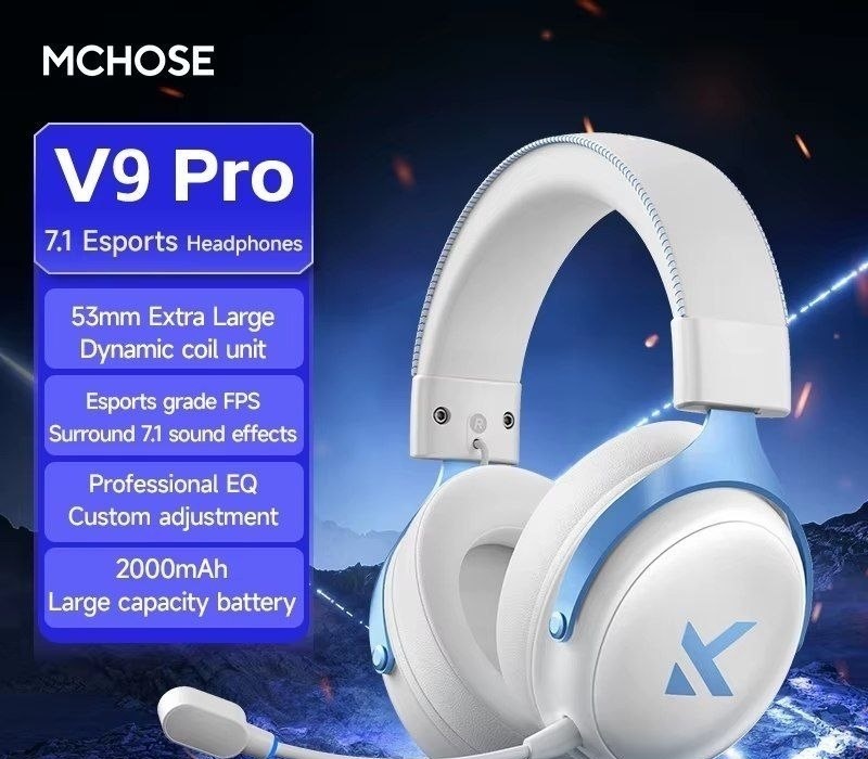 Mchose V9 PRO v1 e v2 Headset Sem Fio, Drivers 53mm, 2000mAh