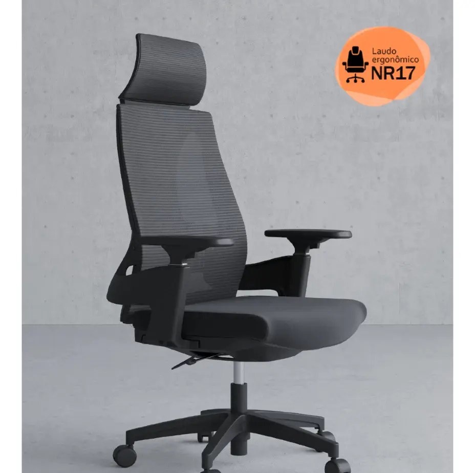 Cadeira De Escritório Presidente Nr17 Homenow Ergonômica Premium Toledo Cor Preto Assento Em Tela Mesh