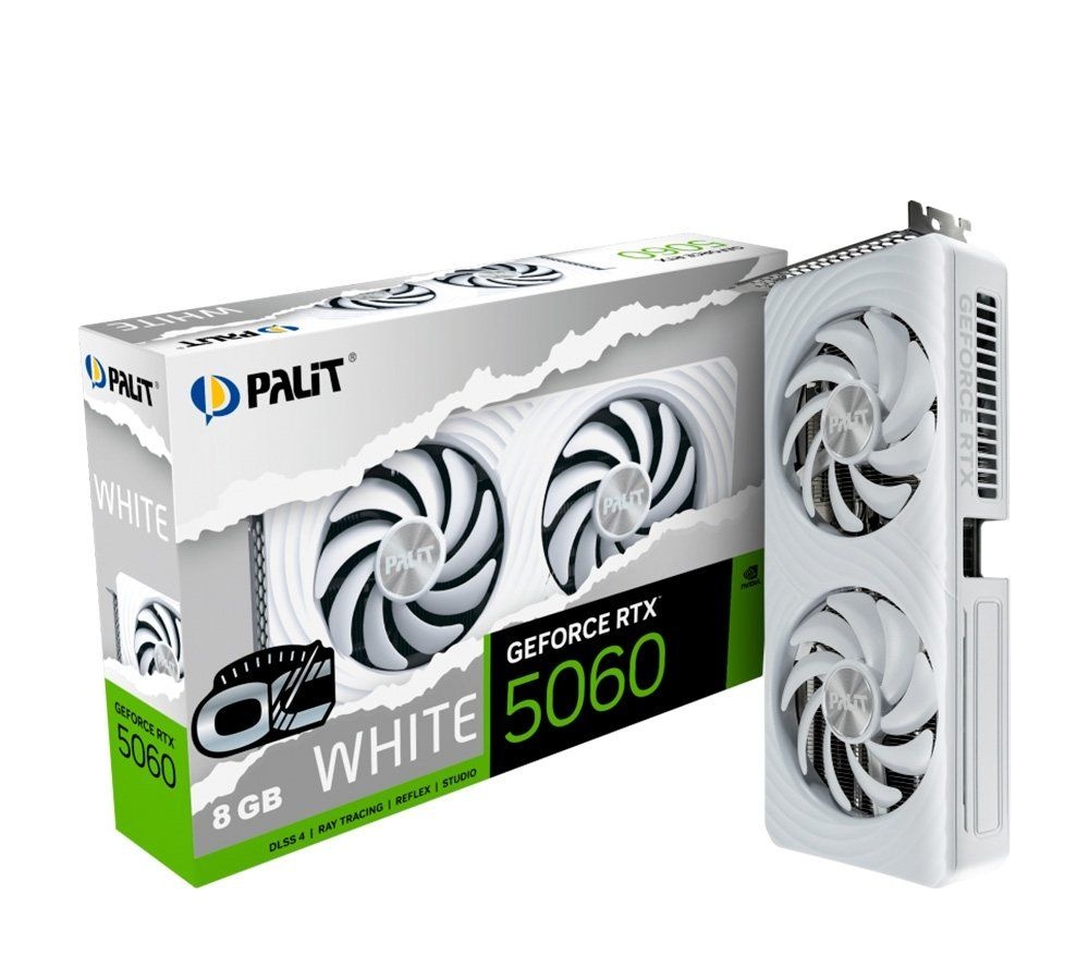 Kabum - Placa de Video Palit GeForce RTX 5060 WHITE OC 8GB GDDR7 128bit 3-DP e HDMI - NE75060U19P1-GB2063M RTX5060