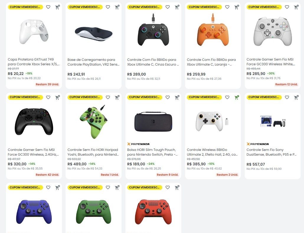 Novo Cupom Kabum 50 OFF em controles