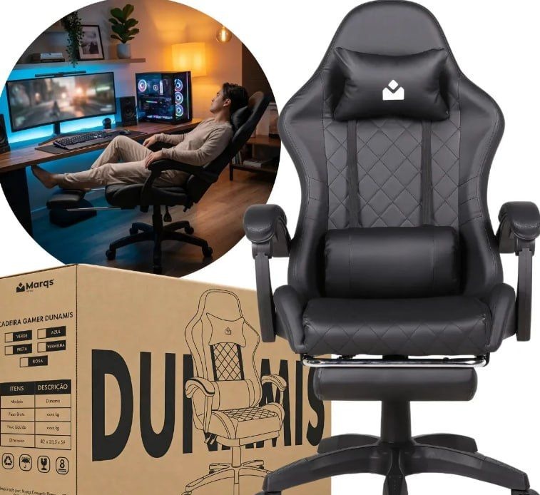 MercadoLivre - Cadeira De Escritorio Gamer Ergonômica Dunamis Preta Marqs Home Reclinável 180kg
