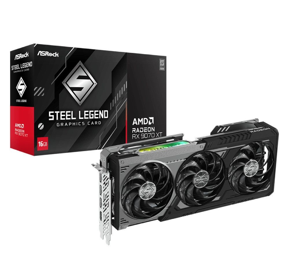 Placa de Vídeo AsRock RX 9070 XT Steel Legend Dark 16GB GDDR6 256bits