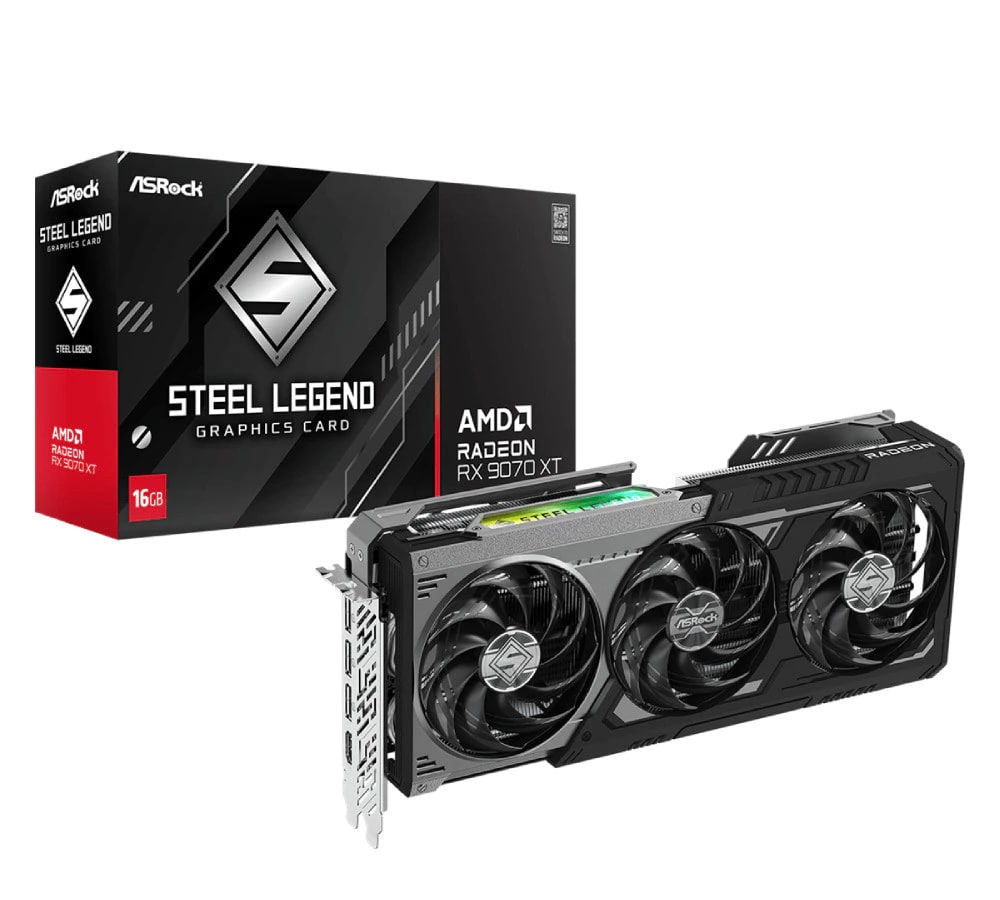 Placa de Vídeo AsRock RX 9070 XT Steel Legend Dark 16GB GDDR6 256bits - 90-GA5VZZ-00UANF