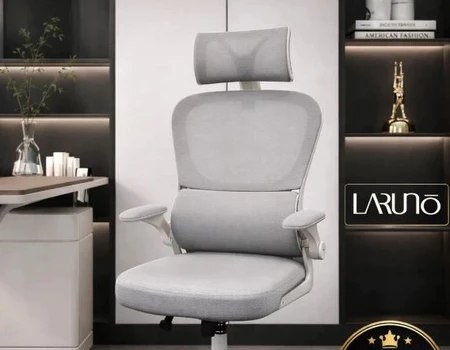 Cadeira de Escritório Ergonômica cinza Giratória com Apoio Lombar e Braços Ajustáveis - LARUNO
