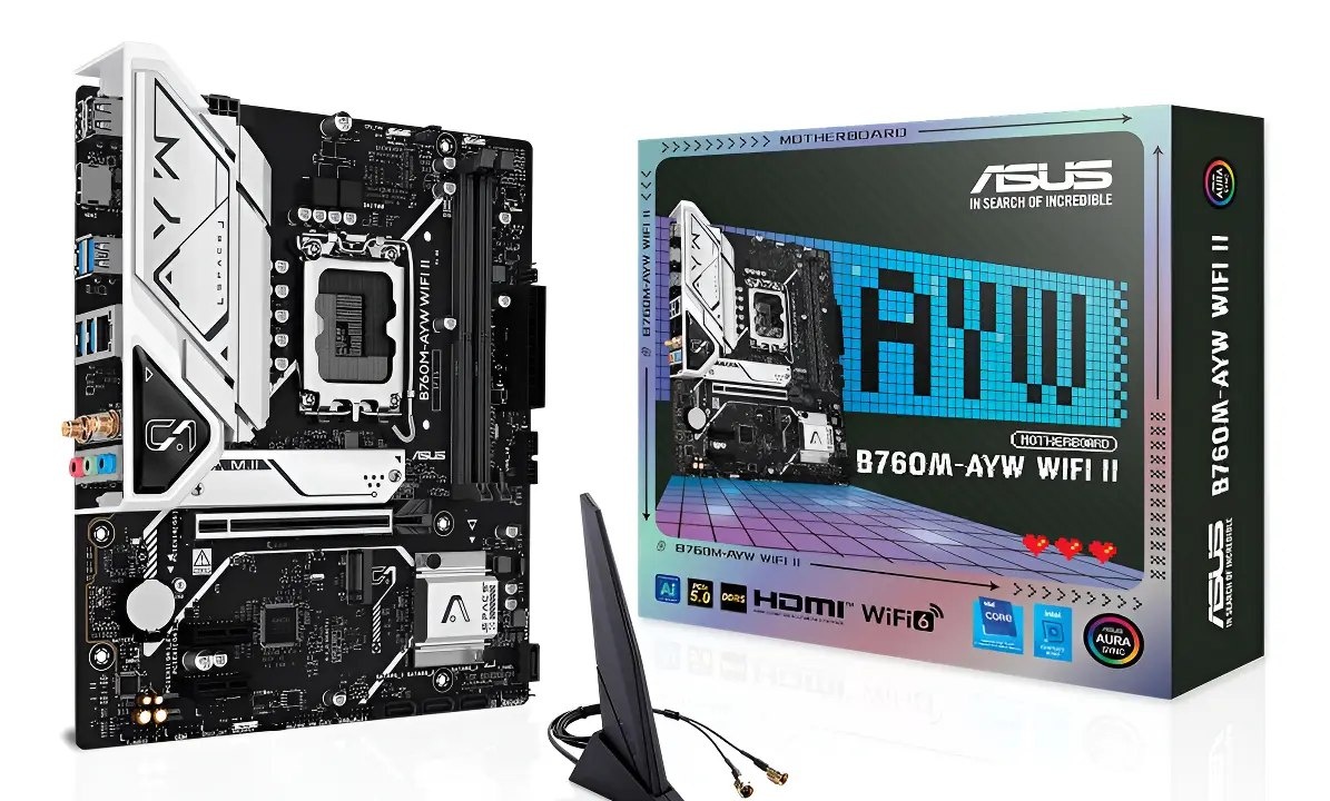 Placa Mãe ASUS B760M-AYW WIFI II, Intel LGA 1700, mATX, DDR5, Wi-fi 6, Bluetooth, Preto - 90MB1MH0-M0EAY0