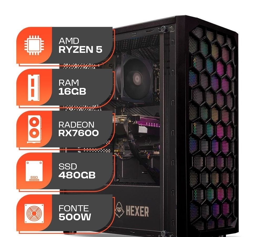 PC Gamer Spectrum - AMD Ryzen 5 5500  Radeon RX 7600 8GB