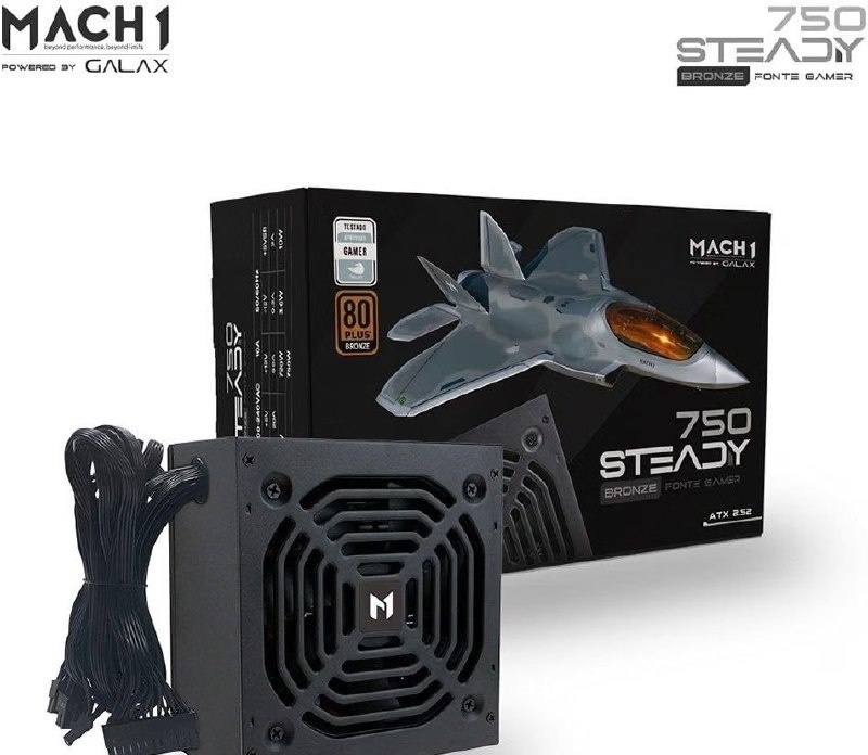 Fonte MACH1 Steady, 750W, 80 Plus Bronze, PFC Ativo, Preto - 750Steady