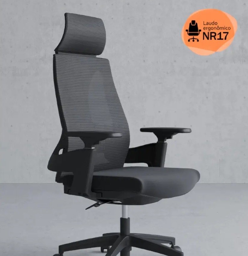 Cadeira De Escritório Presidente Nr17 Homenow Ergonômica Premium Toledo Cor Preto Assento Em Tela Mesh