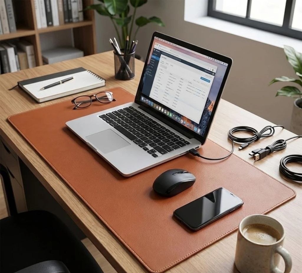 MousePad Desk Pad Couro Borda Costurada Gigante Antiderrapante Tapete Mesa Gamer Setup Trabalho Estudo Protetor Mesa