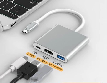 HUB 3 EM 1 Adaptador Tipo C Hdmi Usb Dex Compatível com S8 S9 S10 Note 8 9 10 Macbook