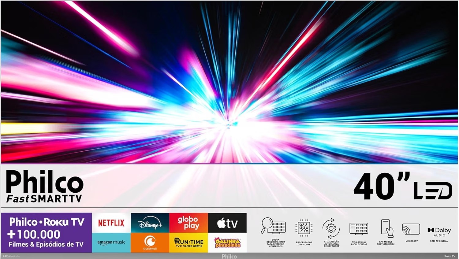 Smart TV 40 Philco Roku TV HDR10 Dolby Áudio P40CRA