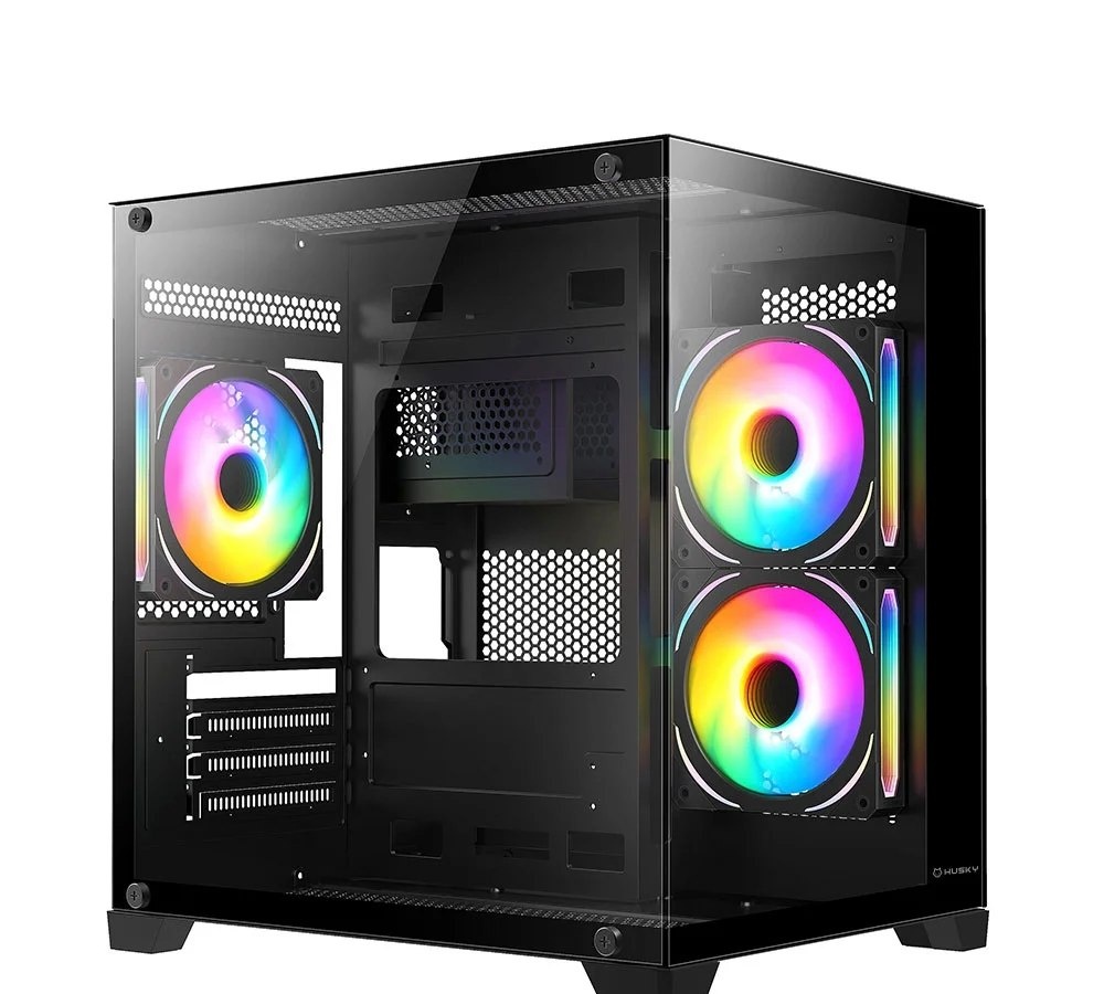Gabinete Gamer Husky Dome 10, Micro-ATX, Lateral e Frontal em Vidro, Sem Fans, Preto - HGN10PT