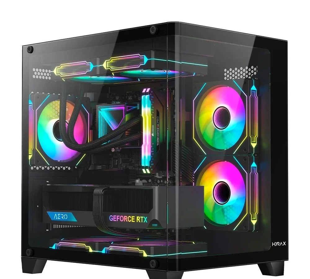Gabinete Gamer Hyrax HGB750, Mini Tower, M-ATX, Frontal Curvo e Lateral em Vidro Temperado, Sem FANs, Preto - HGB750B