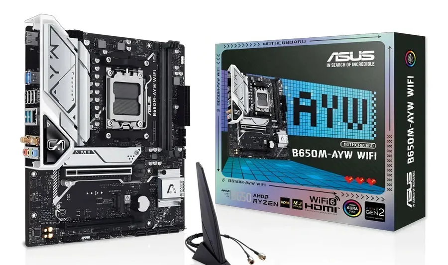 Placa Mãe Asus B650m Ayw Wi-fi B650 Amd Am5 Ddr5 Matx Preto Cinza-escuro