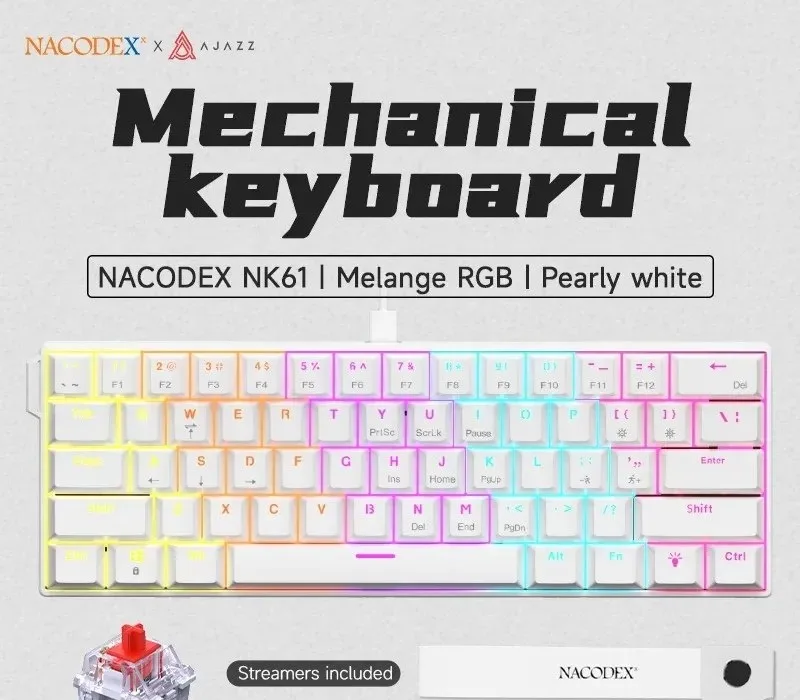 Internacional Teclado Mecânico Para Jogos Ajazz Nk61 Com 60 Fio Hotswap