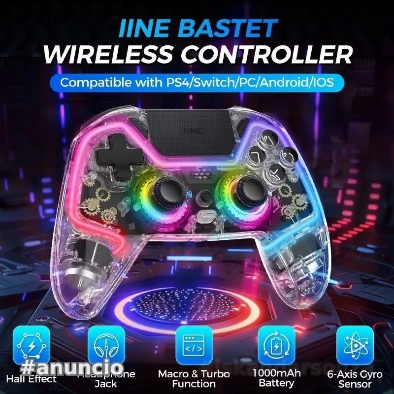 Controle para PS4 IINE BASTET com Hall Effect, Analógico Mangético