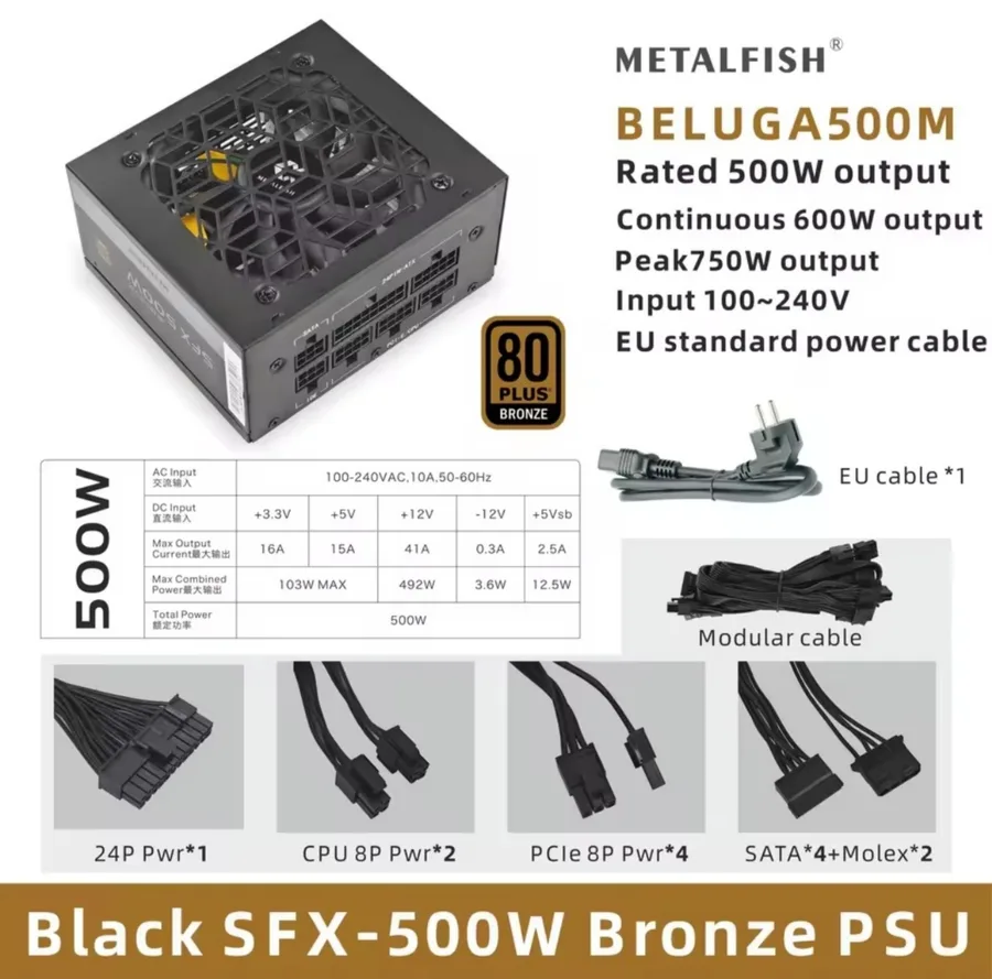 Fonte METALFISH SFX 500w 80Plus Bronze Modular Fonte pra montar Mini Pc