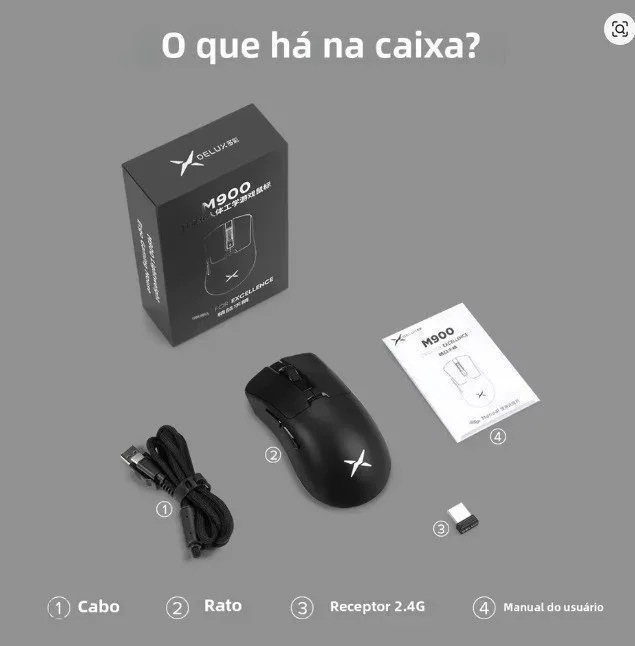 Mouse Sem Fio Delux M900 Se PAW3311 1000Hz -63g 2.4GhzCom Fio 400mAh