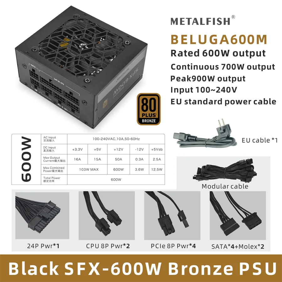 Fonte METALFISH SFX 500w 80Plus Bronze Modular Fonte pra montar Mini Pc