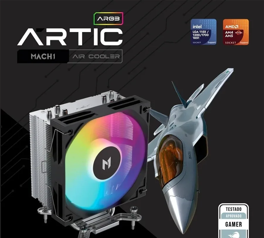 Kabum - Air Cooler MACH1 ARTIC, ARGB, AMD e Intel, 120mm, Preto - A40