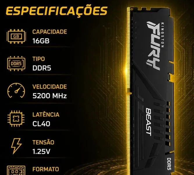 MercadoLivre - Memória Kingston Fury Beast DDR5 16GB 5200mhz Kf552c40bb-16 16 GB CL40