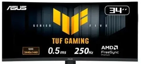 Kabum - Monitor Gamer Curvo ASUS TUF 34, WQHD, 250Hz, 0.5ms, Fast VA, FreeSync Premium, Altura Ajustável, Som Integrado, Preto - VG34WQML5A