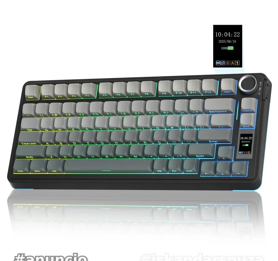Teclado Gamer AULA S75Pro 75 com Luz RGB e Tela TFT, Teclado Mecânico Hot-Swappable para Jogos e Escritório