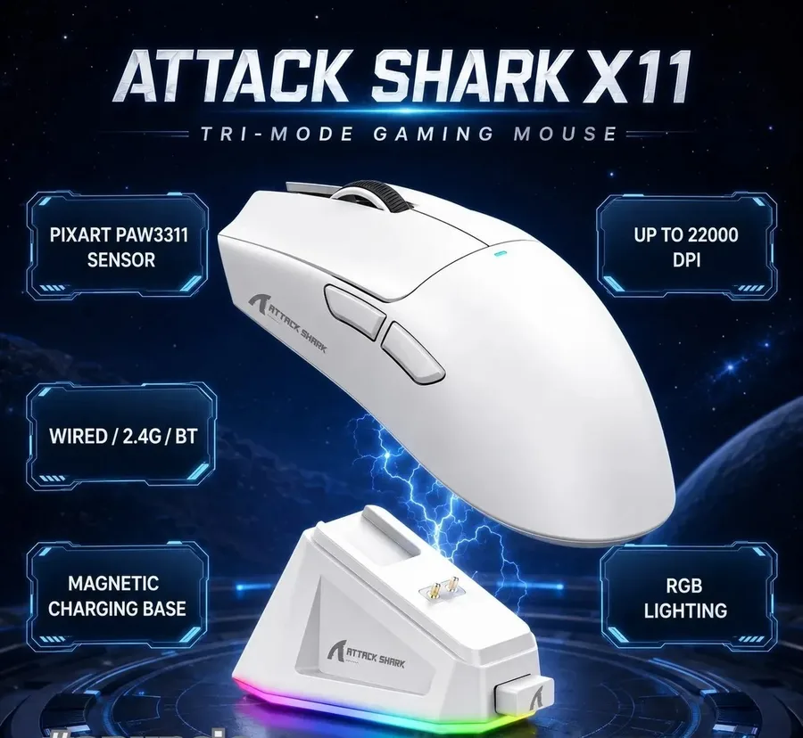 Attack Shark x11 Com Dock Mouse Sem Fio 22000 Dpi Bluetooth Usb PAW3311 3311 se