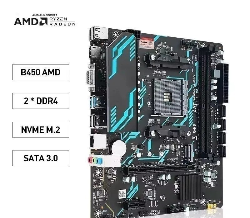 B450m D4 PRO Jieshuo Placa Mãe AM4 DDR4 Black