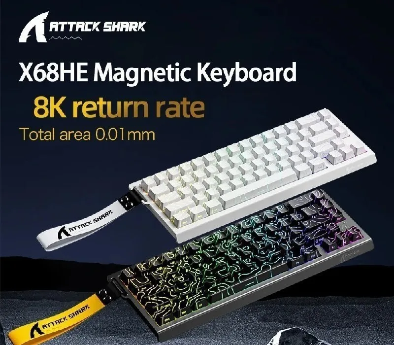 Teclado Magnético ATTACK SHARK X68HE X68Pro He Teclado Mecânico Magnético para Pro Gaming 0.01mm Trigg Rápido 8000Hz SOCDRs 0.125ms 128K Taxa magnetico gamer x68 he