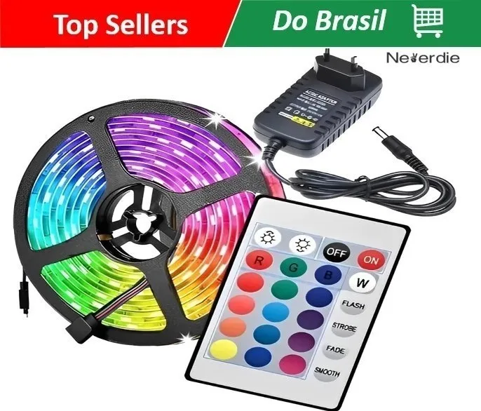 Fita LED RGB Rolo 5m com Fonte e Controle Dupla Face