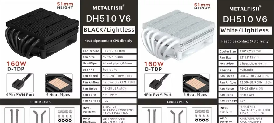 Metalfish dh510 Low Profile 6 Heatpipes 51mm altura.