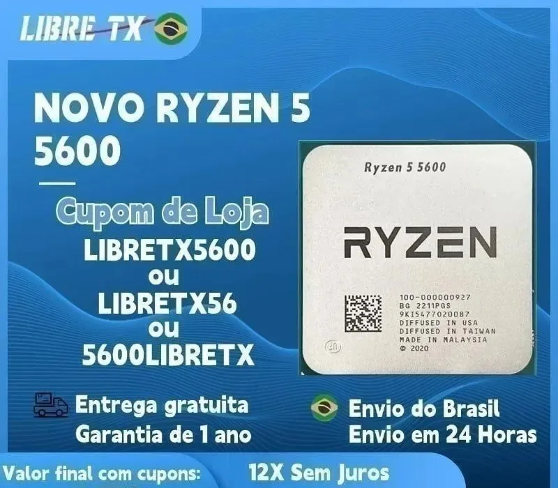 CPU Ryzen 5 5600 DDR4 AM4 Processador AMD R5 Novo