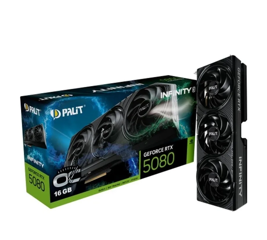 RTX 5080 Placa de Video GeForce NVIDIA PALIT RTX5080 16GB INFINITY 3 OC 3X - 256 BITS - HDMI3X DP - NE75080U19T2-GB2035S