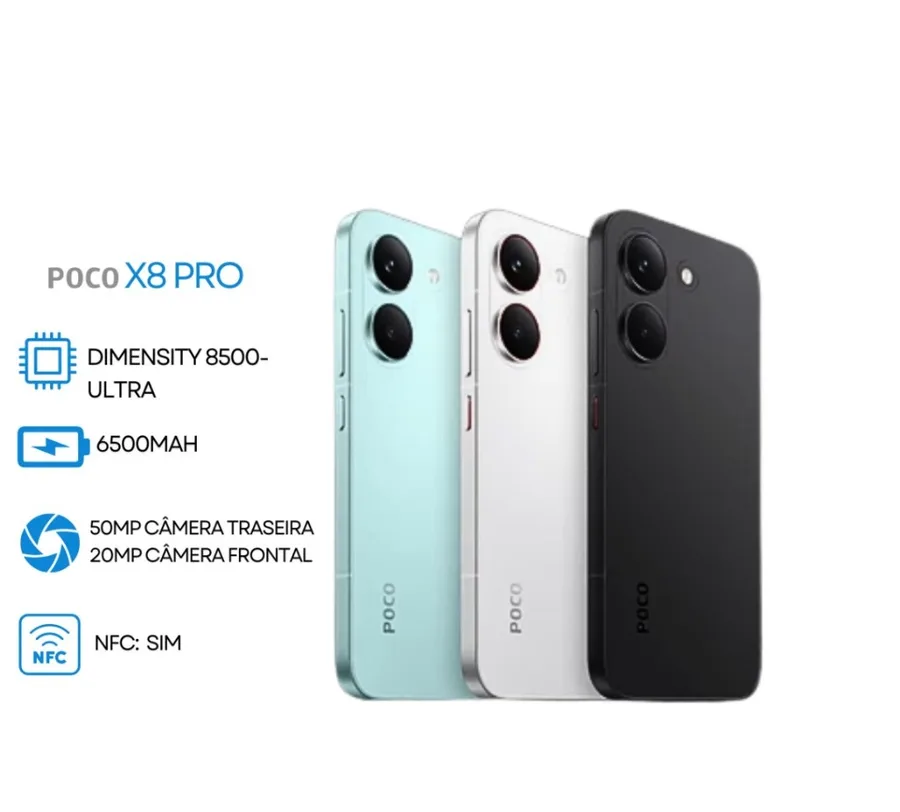 CELULAR LANÇAMENTO XIAOMI POCO X8 PRO 5G NFC 512GB  256GB 8RAM OU 12 RAM VERSÃO GLOBAL FONTE RAPIDA COM CAPINHA LACRADO