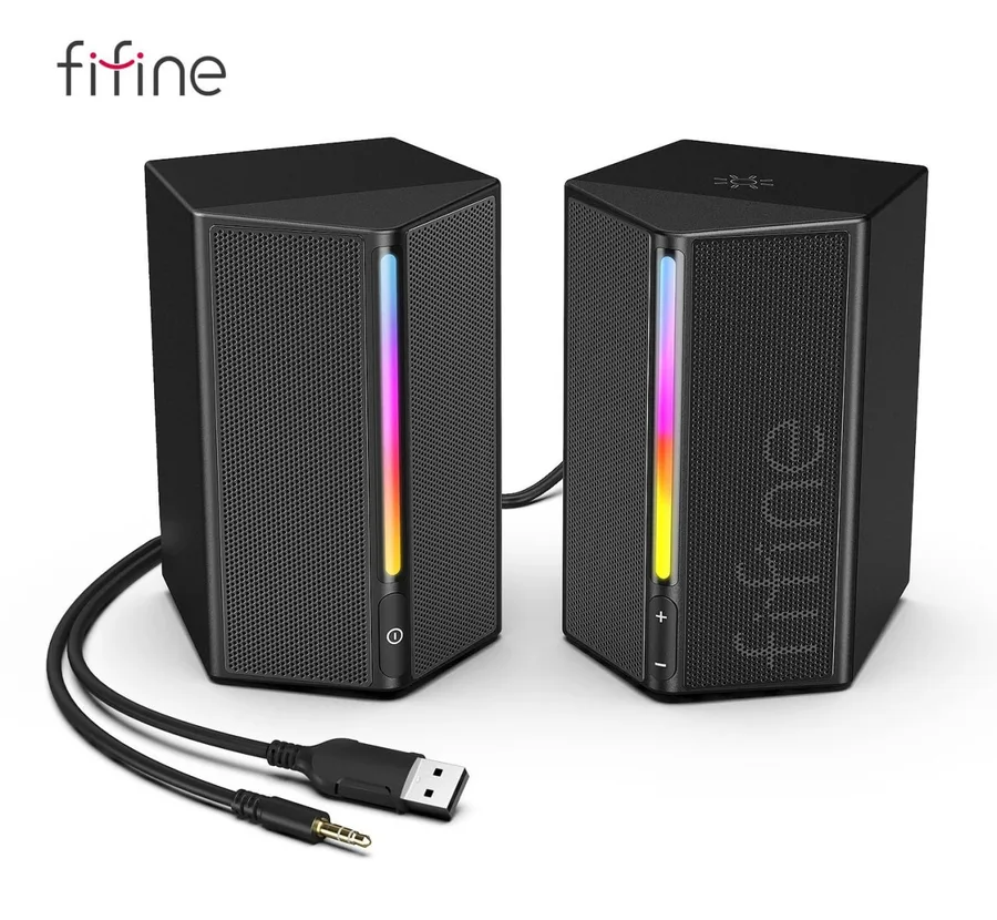 Caixas De Som Fifine A20, Estéreo, Rgb, Usb3,5, Preto