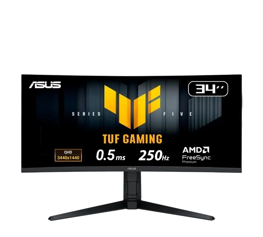 Monitor Gamer Curvo ASUS TUF 34, WQHD, 250Hz, 0.5ms, Fast VA, FreeSync Premium, Altura Ajustável, Som Integrado, Preto - VG34WQML5A