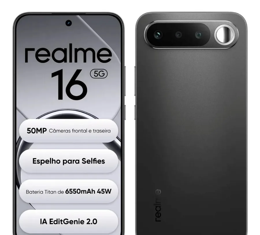 Celular realme 16 5G Smartphone 12256GB Original Versão Global Bateria 6550mAh Câmera 50MP NFC IP69 PRO