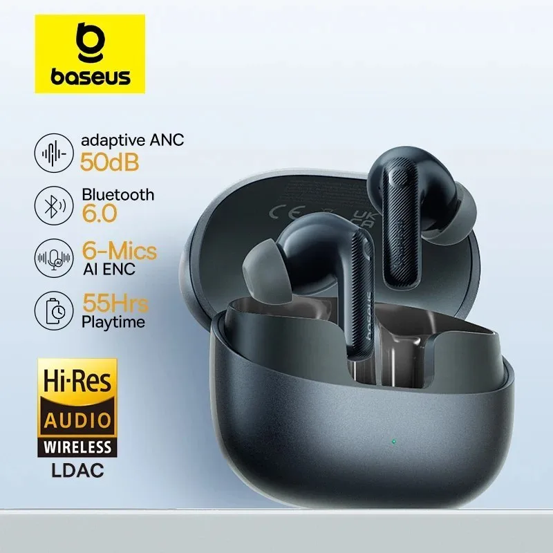 Baseus EP10 Pro ANC Fones de ouvido sem fio Bluetooth 6.0 Fone 50dB Hi-Res LDAC IP55 10 pro