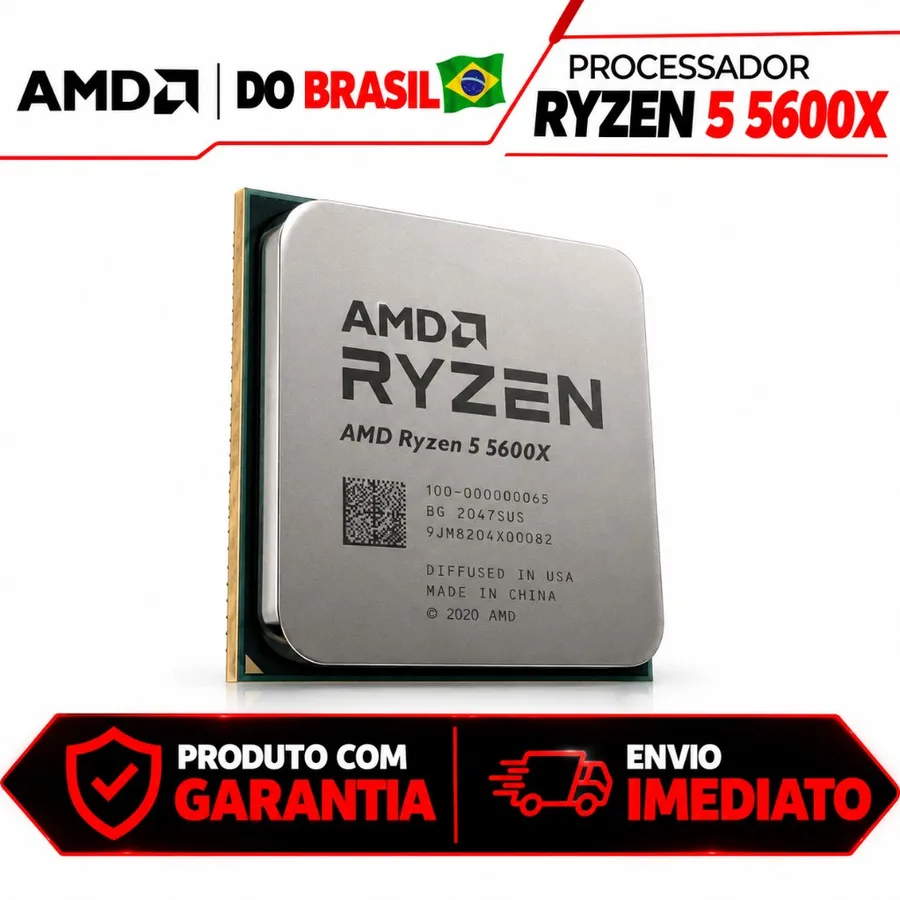 Processador AMD Ryzen 5 5600X AM4 6 Núcleos 12 Threads 3.7 GHz Memoria DDR4  4.6 Ghz Turbo Original