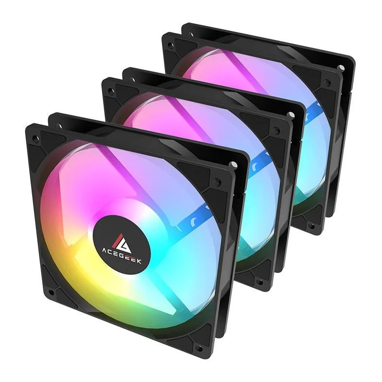 Kit Ventoinhas Acegeek RW12 3x1, Rainbow, 3x120mm, Preto, AG-RW12-3X1-BK