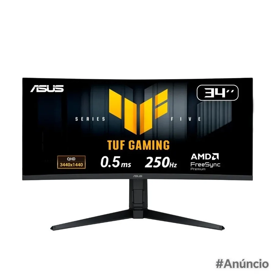 Monitor Gamer Curvo Asus Tuf 34 Wqhd 250Hz 0 5Ms Fast Va Freesync Premium Altura Ajustavel Som Integrado Preto Vg34Wqml5A