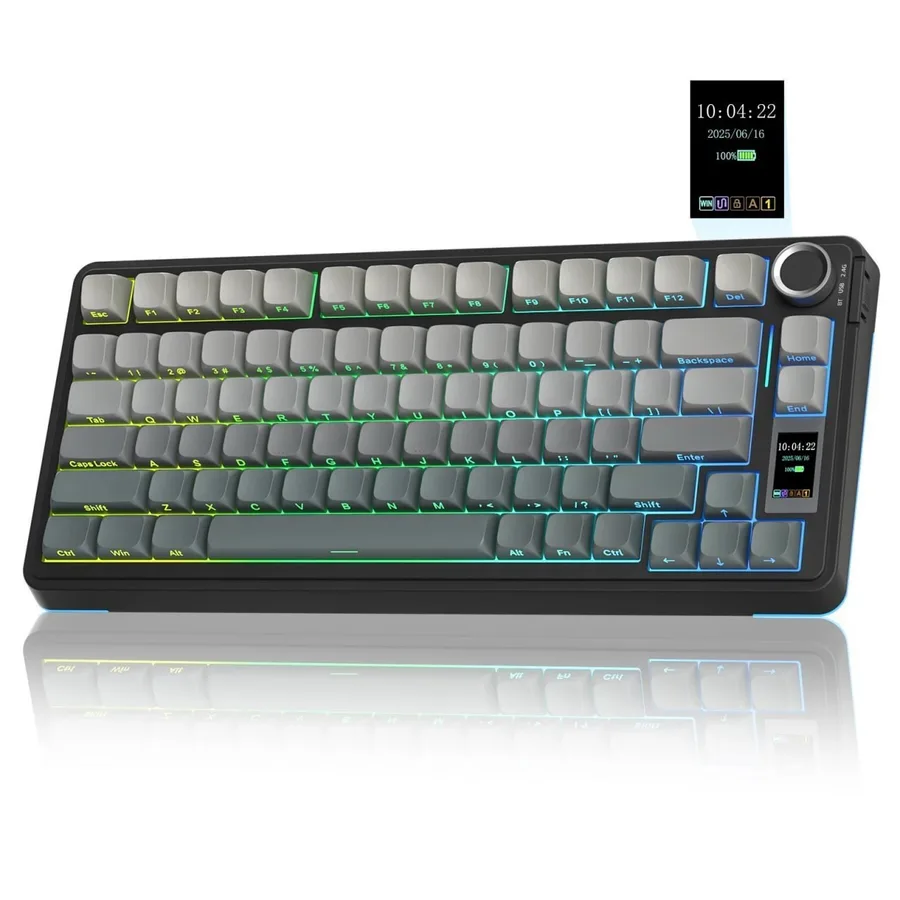 Teclado Gamer AULA S75Pro 75 com Luz RGB e Tela TFT, Teclado Mecânico Hot-Swappable para Jogos e Escritório